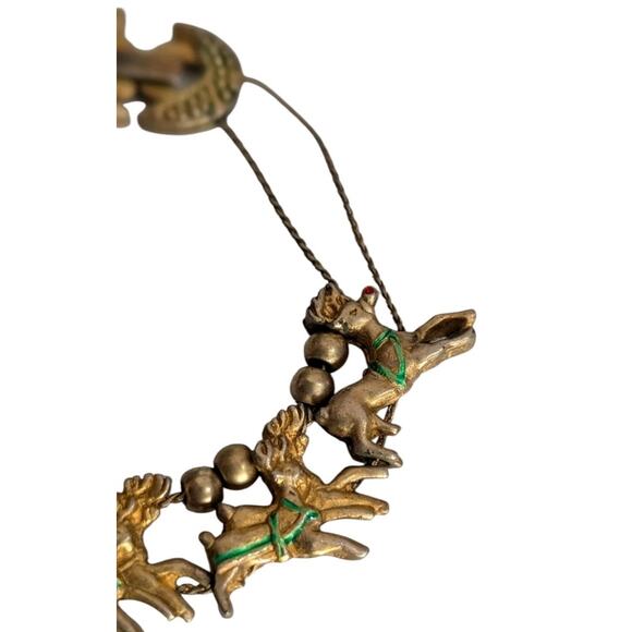 VTG Medici Two Sisters Slide Charm Bracelet Christmas Santa Reindeer Gold Tone - Picture 2 of 7